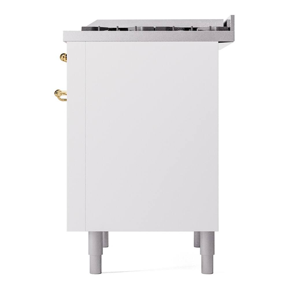 Alt View 4. ILVE - ILVE Nostalgie II 36 inch Dual Fuel Range with 6 Burners and Griddle (Natural Gas, Triple Glass Door, White, Brass) - White.