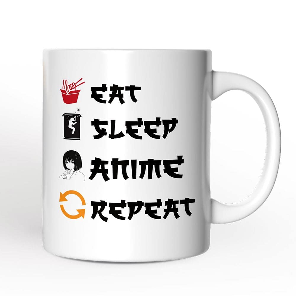 OrnamentallyYou - Eat Sleep Anime Repeat Mug, Funny Anime Lover Gift - White