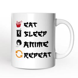 OrnamentallyYou - Eat Sleep Anime Repeat Mug, Funny Anime Lover Gift - White