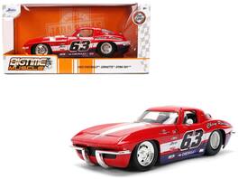 1963 Chevrolet Corvette Stingray #63 "Chevy Racing" Red with White and Blue "Bigtime Muscle" 1/24 Model Car by Jada - Multicolor