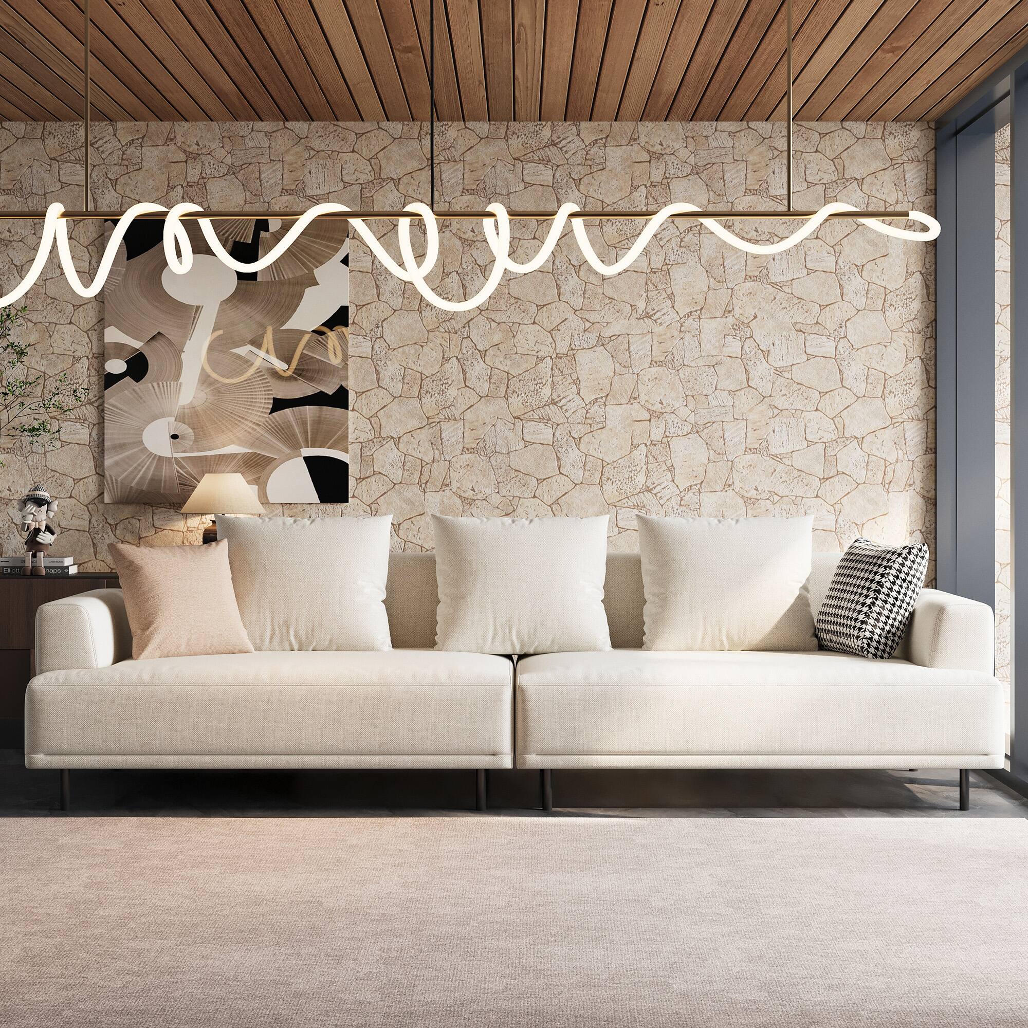 Left. luck idea - 109.44" Breathable Cotton-Linen Fabric Sofa, Solid Wood Frame, High-Elastic Sponge Seat Cushion - Light Beige.