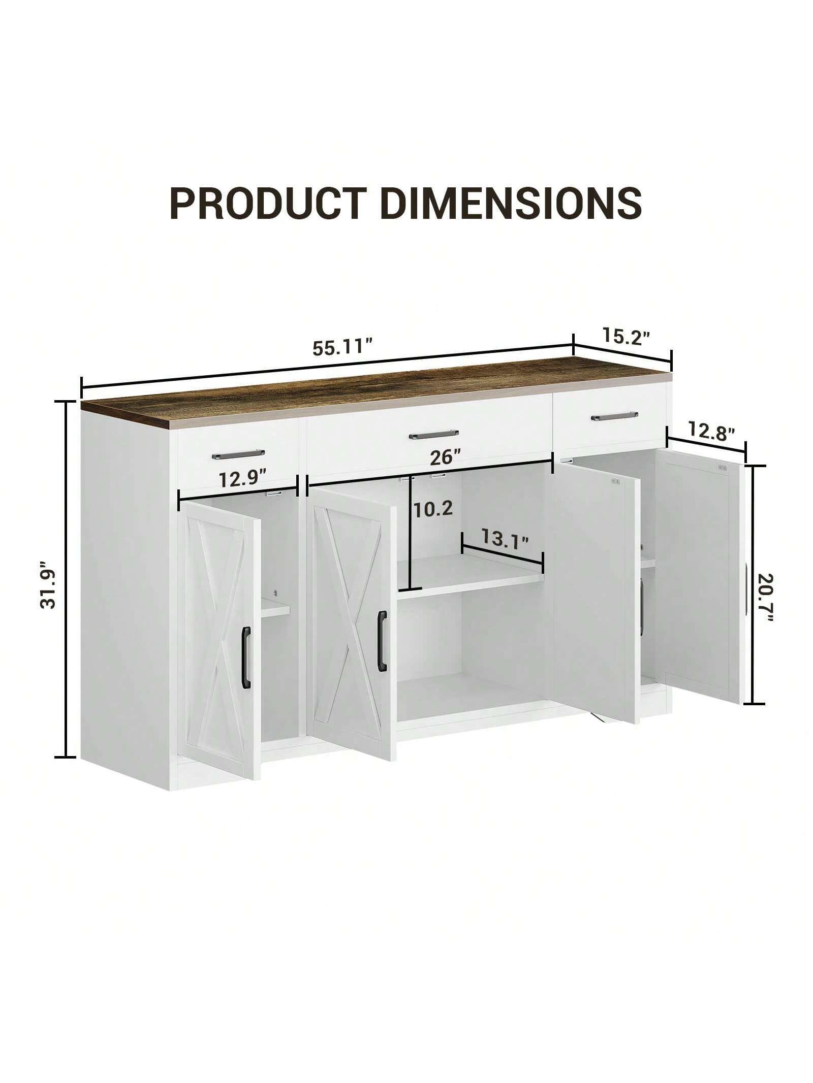 PRODUCT DIMENSIONS

55.11"  
15.2"  
31.9"  
12.9"  
26"  
10.2"  
13.1"  
12.8"  
20.7"