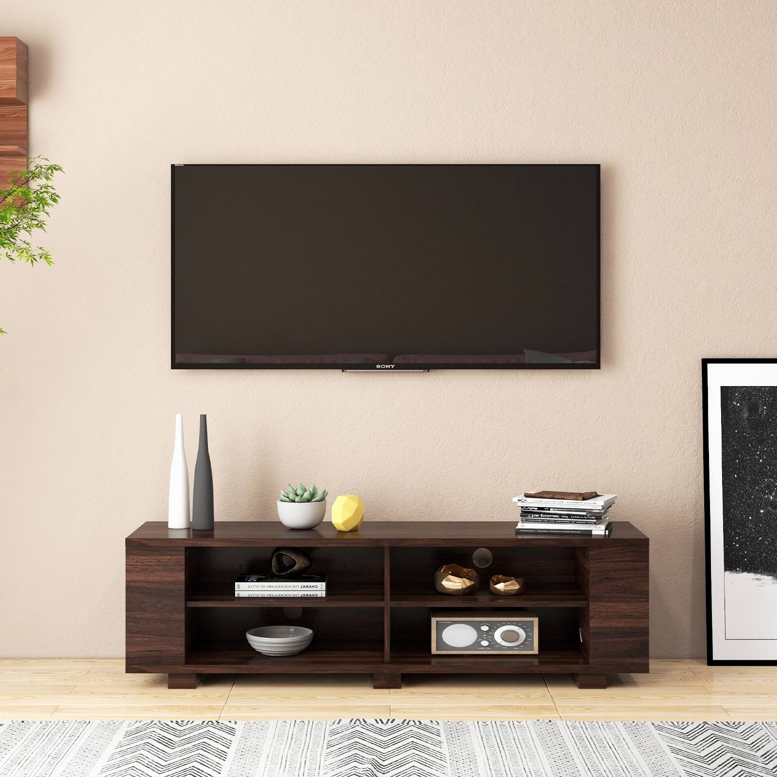 Alt View 8. Ecooso - Wooden TV Stand with 8 Open Shelves for TVs up to 65 Inch Flat Screen - Walnut.