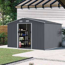 Boyel Living - 8x10 FT Heavy Duty Metal Outdoor Storage Tool Shed with Sliding Doors & Air Vent - Gray