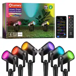 Lumary - 6-Pack Smart Landscape Lights Gen2, RGBAIWW Color Changing Outdoor Lights Compatible with Alexa & Google Assistant - Black