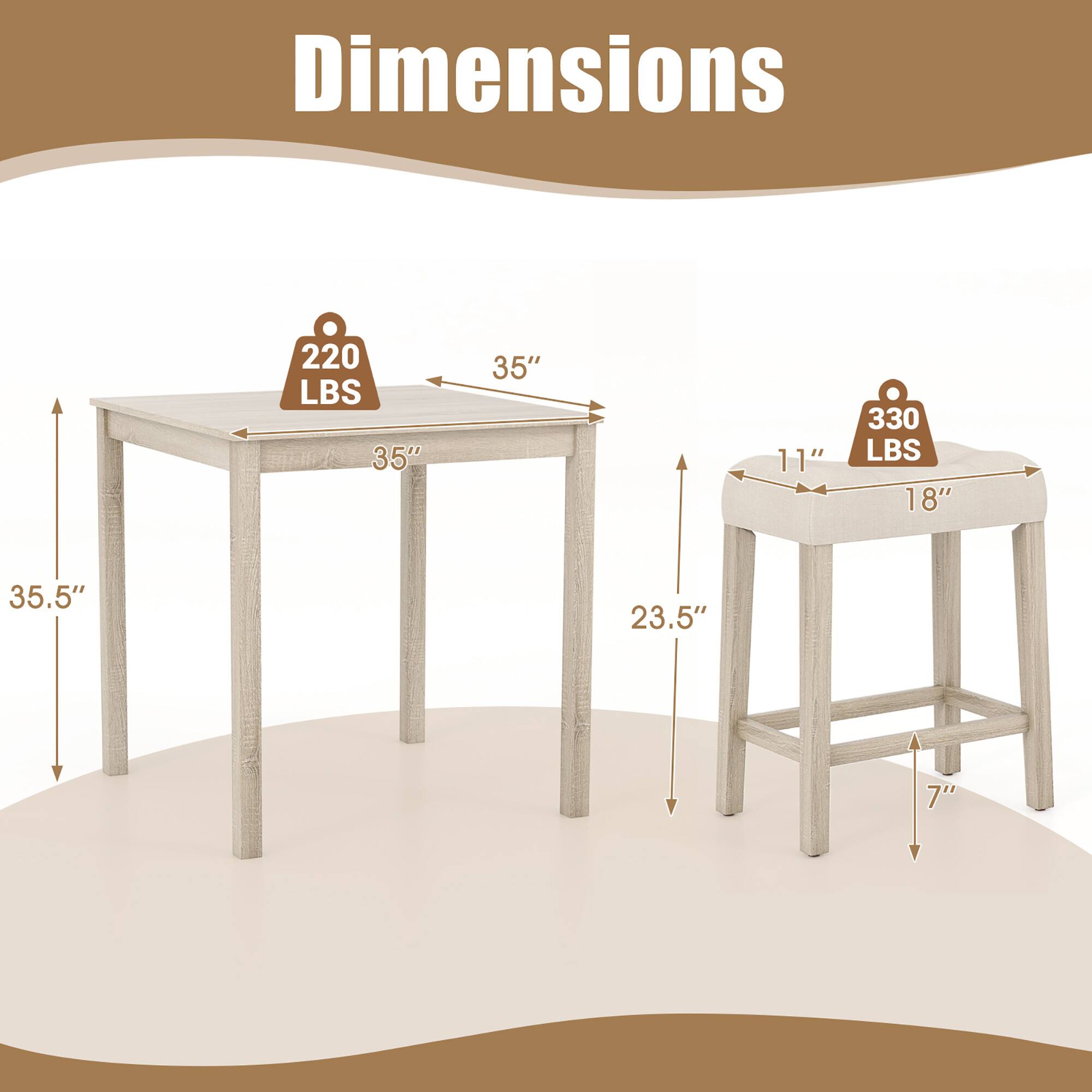 Dimensions  
220 LBS  
35" x 35" x 35.5"  
11"  
330 LBS  
18" x 35.5" x 23.5"  
7"
