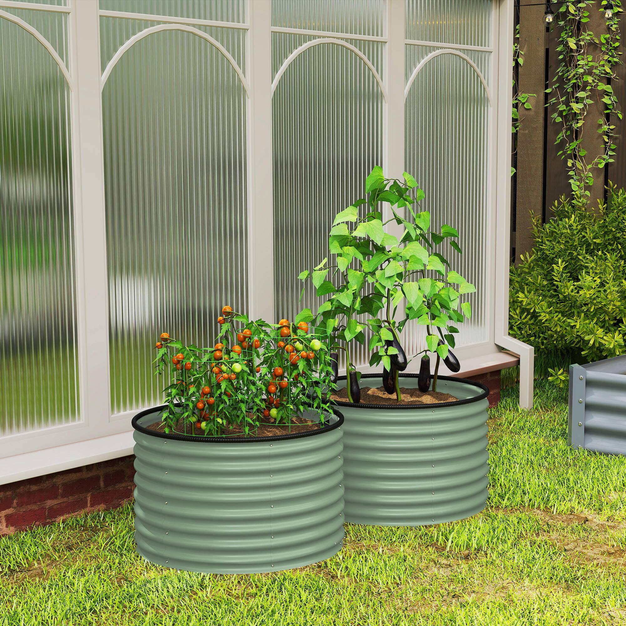 Alt View 8. Outsunny - Galvanized Raised Garden Bed Set of 2, Planters for Outdoor Plants with Safety Edging - Green.