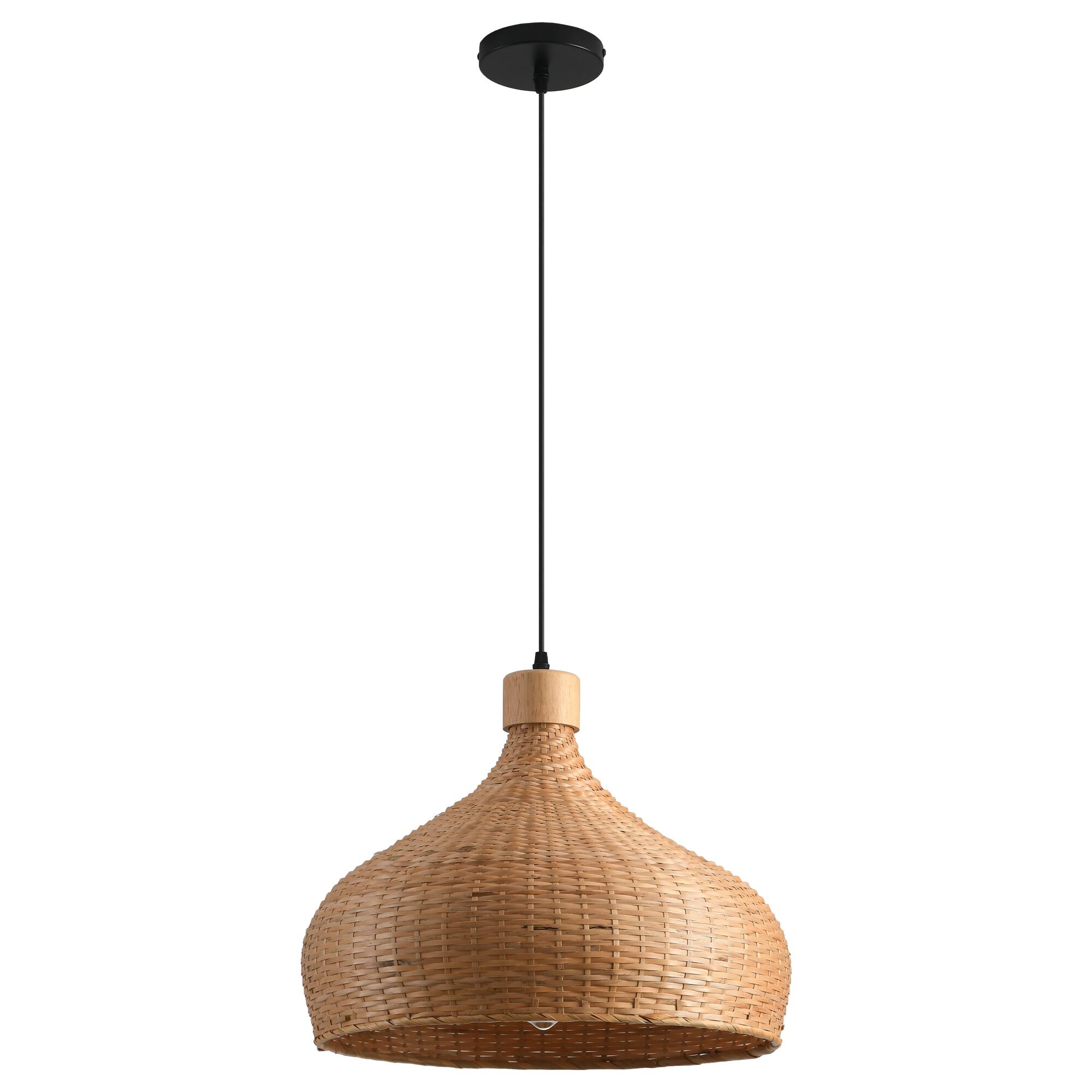 Alt View 7. Parrot Uncle - 1-Light Retro Brown Handmade Bamboo Woven Dome Hanging Pendant Light - Brown.