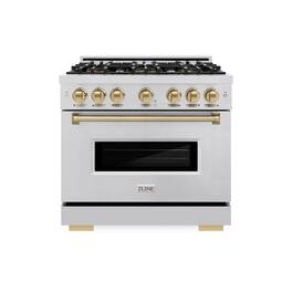 ZLINE - Autograph 36 in. 5.2 cu. ft. Classic Freestanding DuoPro Gas Range with Convection Oven & Champagne Bronze Accents - Stainless Steel