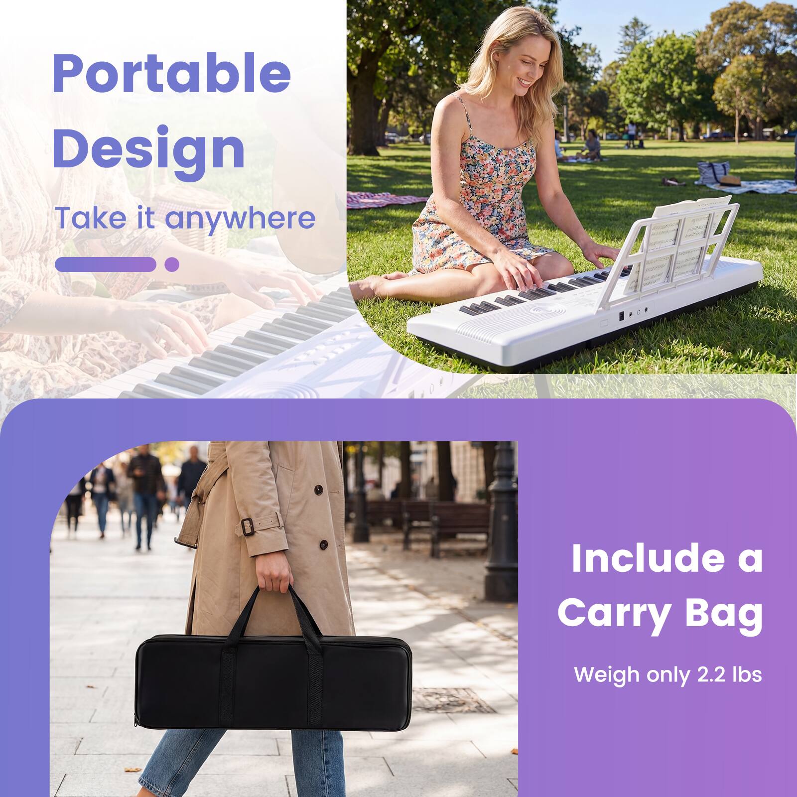 Portable Design  
Take it anywhere  

Include a Carry Bag  
Weigh only 2.2 lbs