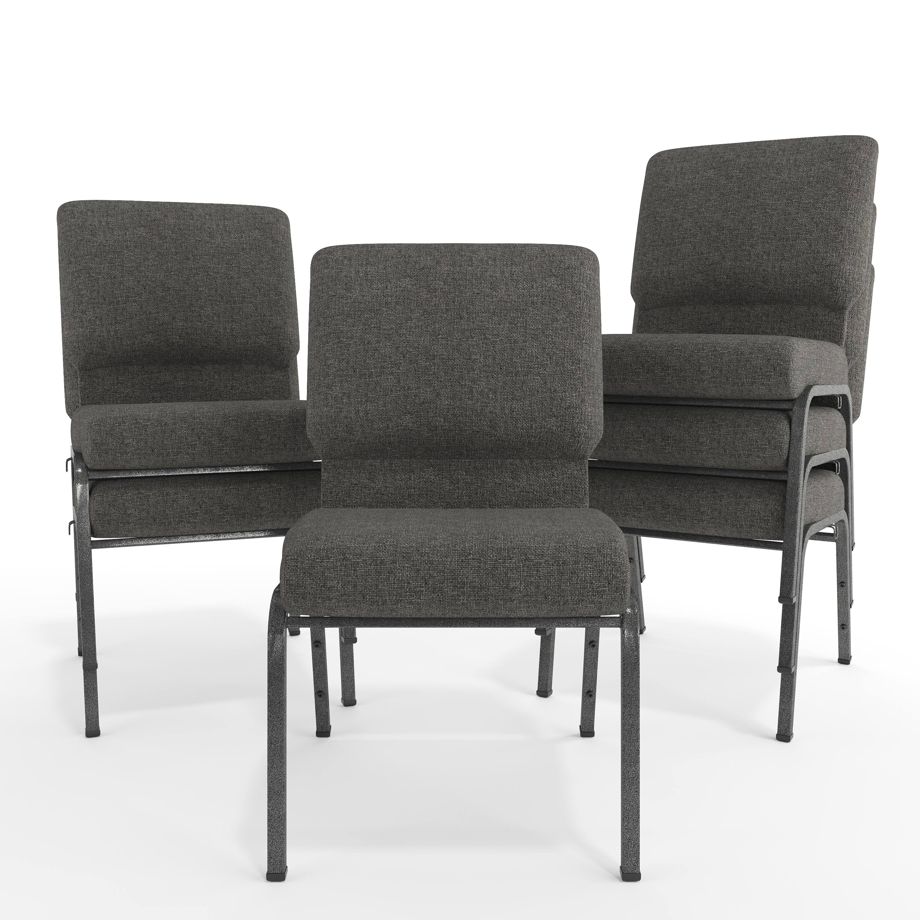 Alt View 10. Emma + Oliver - 20.5 in. Molded Foam Church Chair - Charcoal Gray Fabric/Silver Vein Frame.