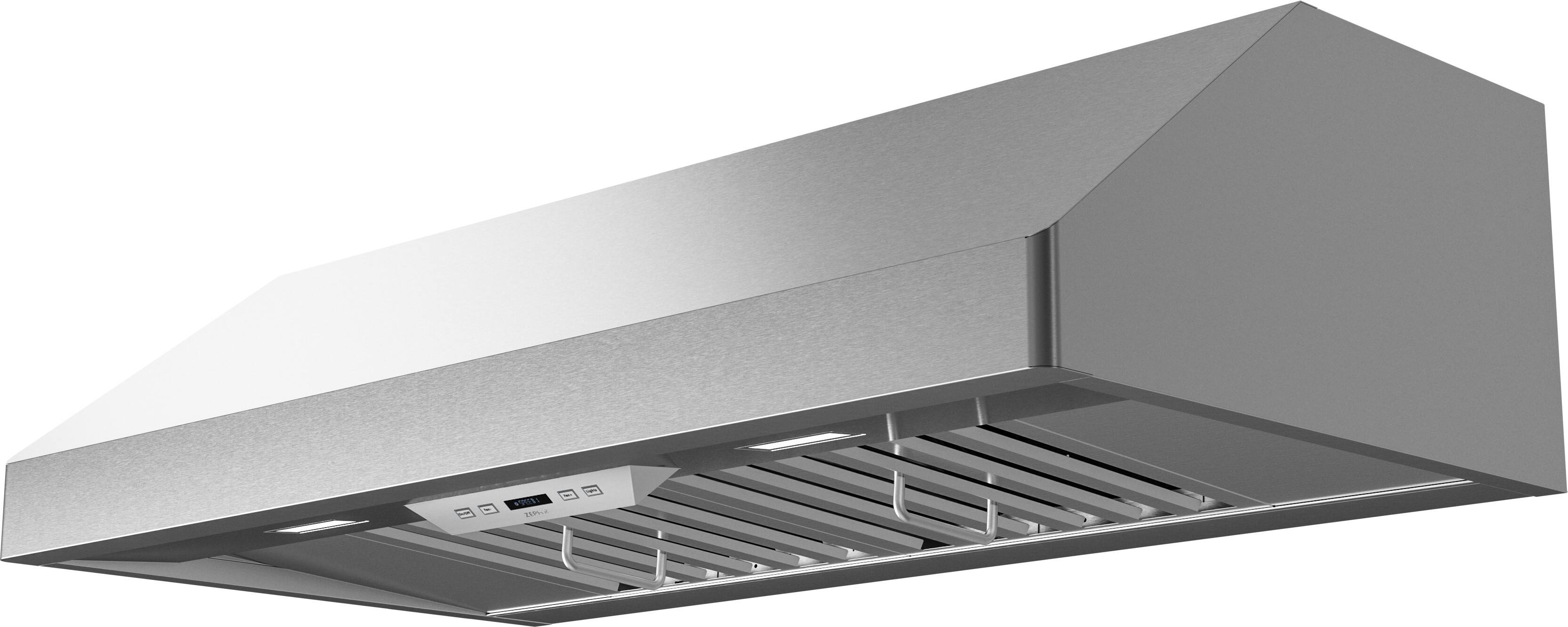 Angle. Zephyr - Tempest I 48 in. 650 CFM Under Cabinet Mount Range Hood with LED Light - Stainless Steel.
