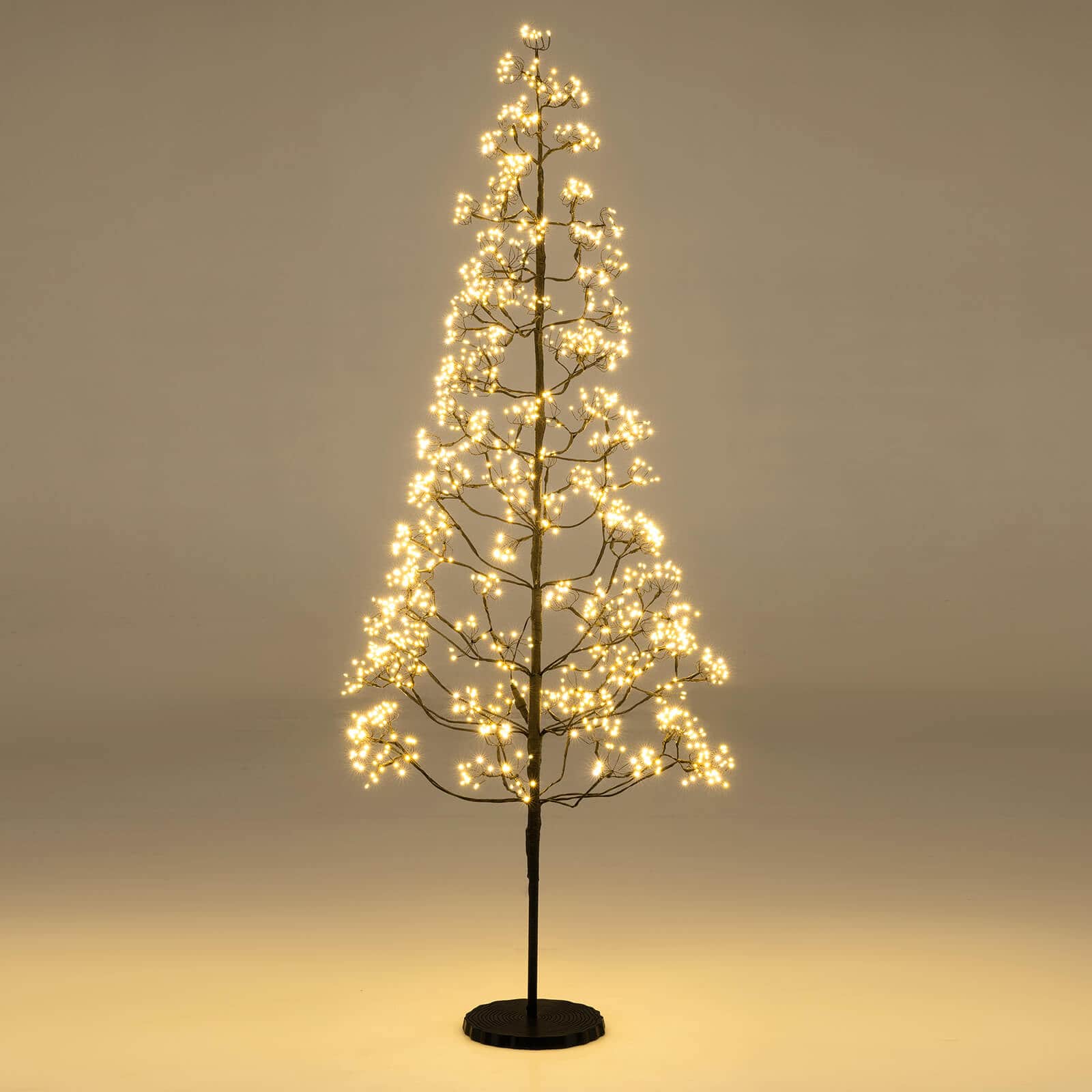 Costway - 6 FT Lighted Alpine Tree with 1500 White LED Lights, Weighted Base for Christmas - Black