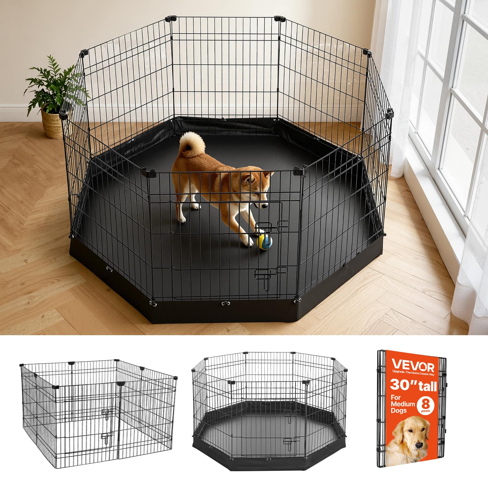VEVOR - Dog Playpen 30 Inch 8 Panels Foldable Exercise Pen with Bottom Pad, Indoor Metal Pet Fence with Door - Black price history on PriceWatchPro