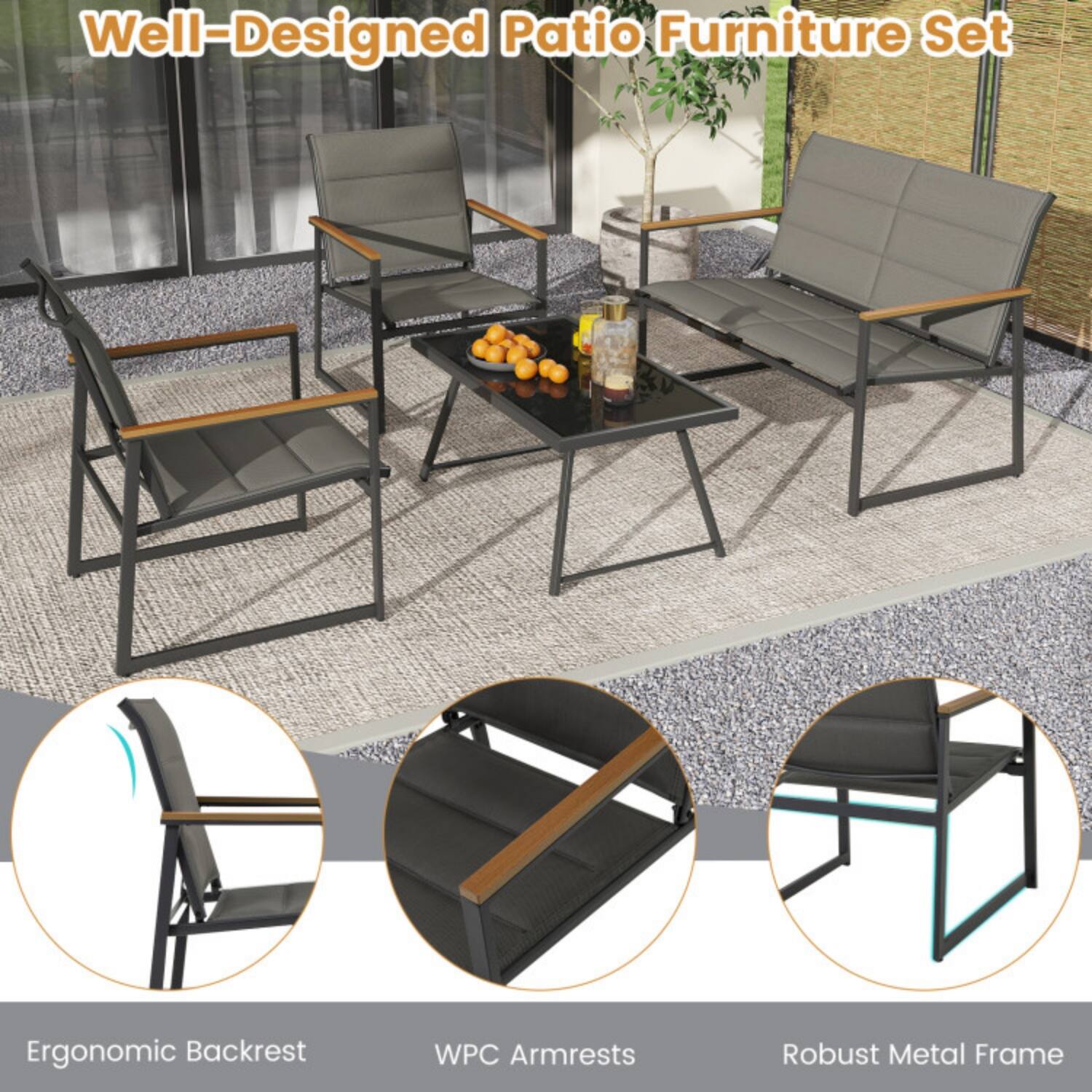 Well-Designed Patio Furniture Set

- Ergonomic Backrest
- WPC Armrests
- Robust Metal Frame