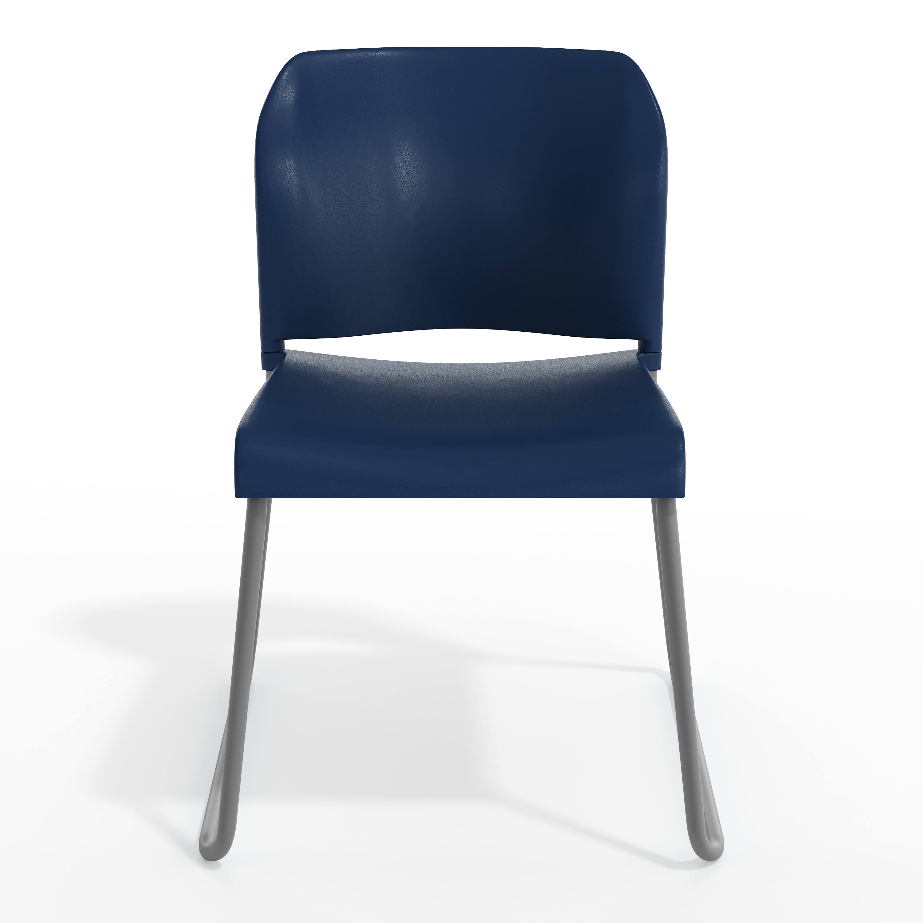Alt View 10. Emma + Oliver - Calliope Set of 5 Stackable Office Reception Chairs with Chrome Sled Bases - Navy Plastic/Gray Frame.
