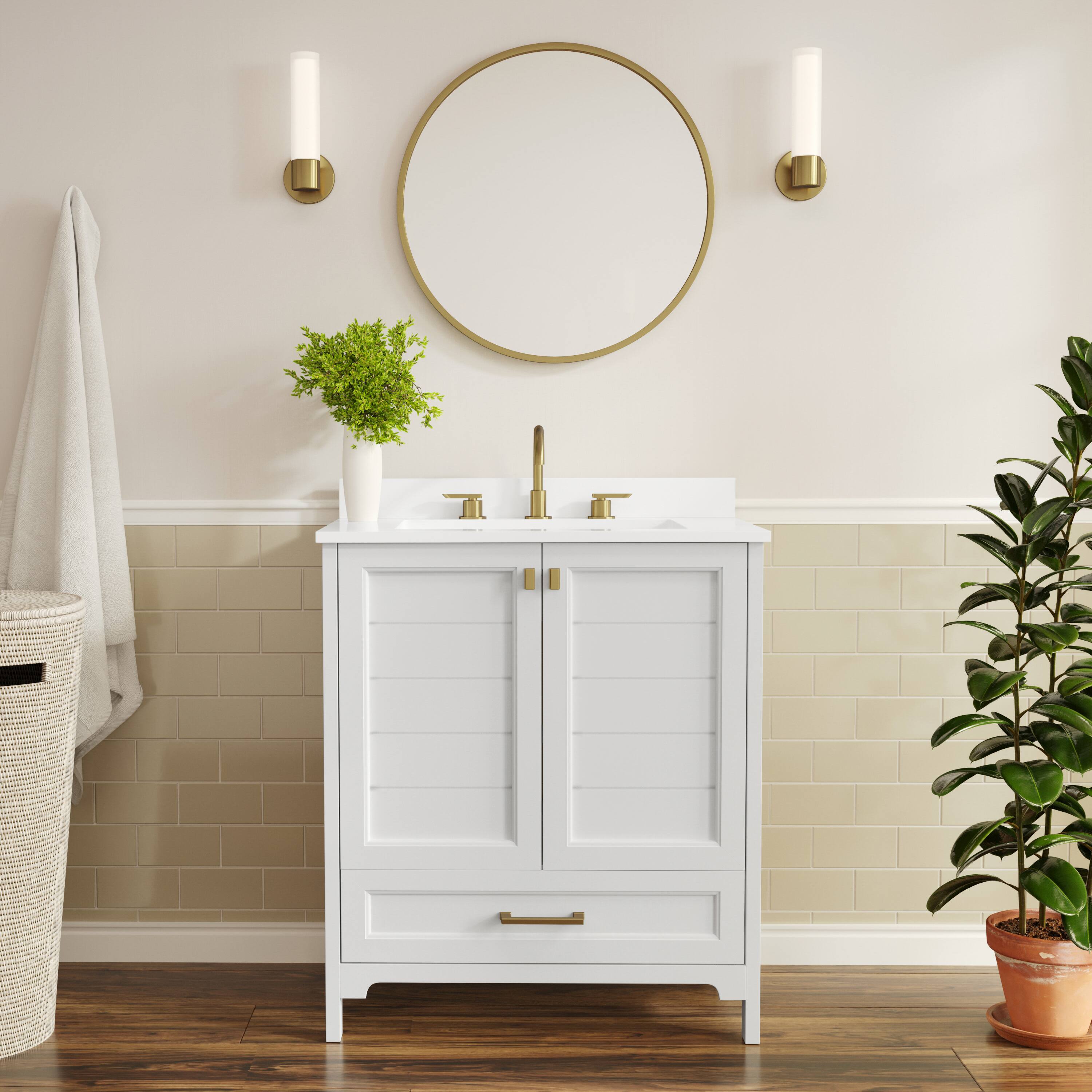 Alt View 1. Flash Furniture - Haven 30" Bathroom Vanity with Sink, Storage Cabinet with Gold Hardware, Soft Close Doors and Bottom Drawer, Carrara Mar - White.