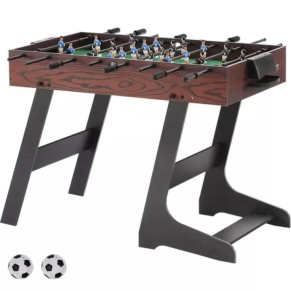 SlickBlue - Foldable Foosball Table Wood with 2 Balls - Standard Size Design - Walnut