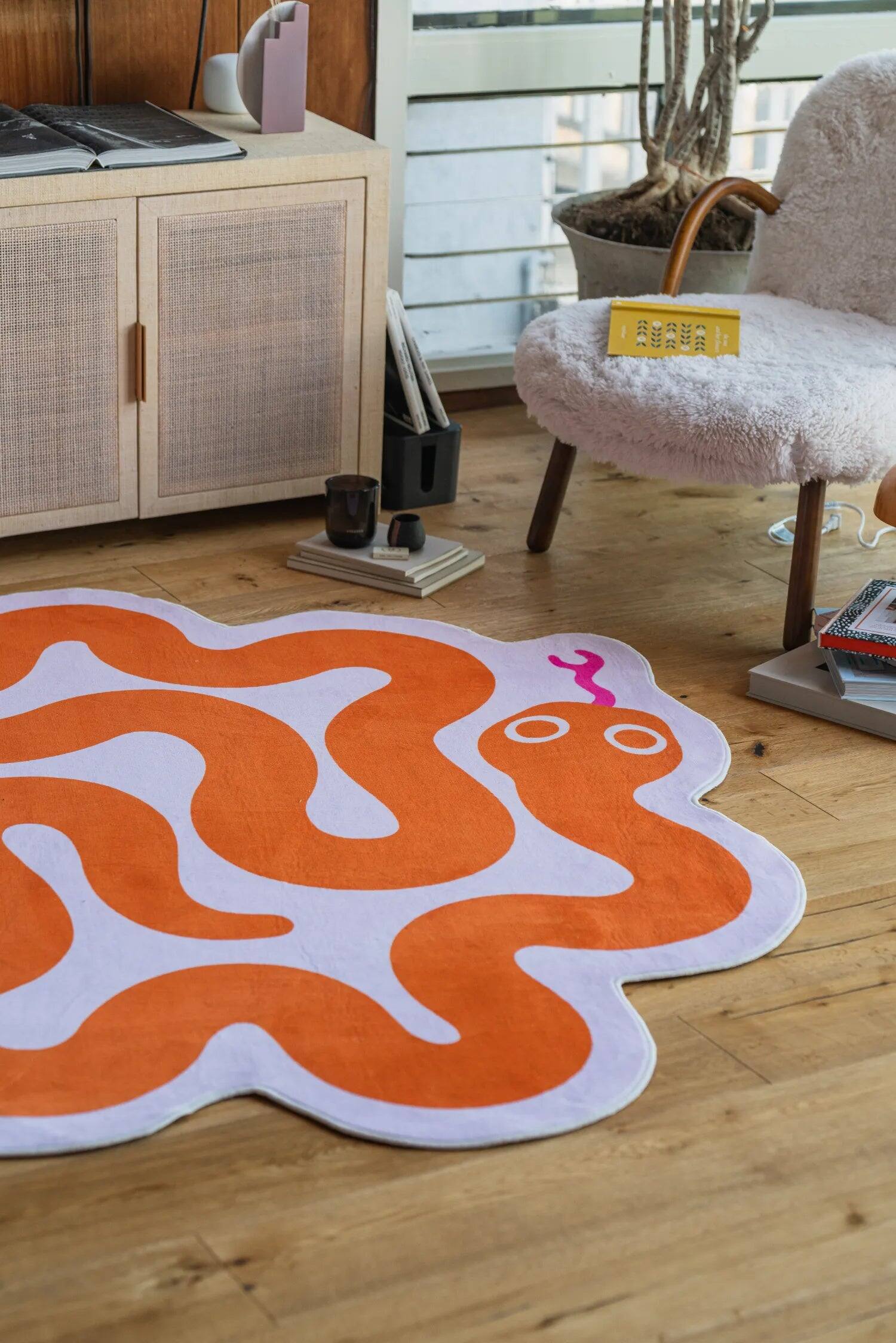 Alt View 1. Lanyspace - 6'x6' Area Rug, Washable Rugs, Non-Slip and Tear-Resistant Soft Carpet, Spiral Snake Design Rug (Orange) - Multicolor.