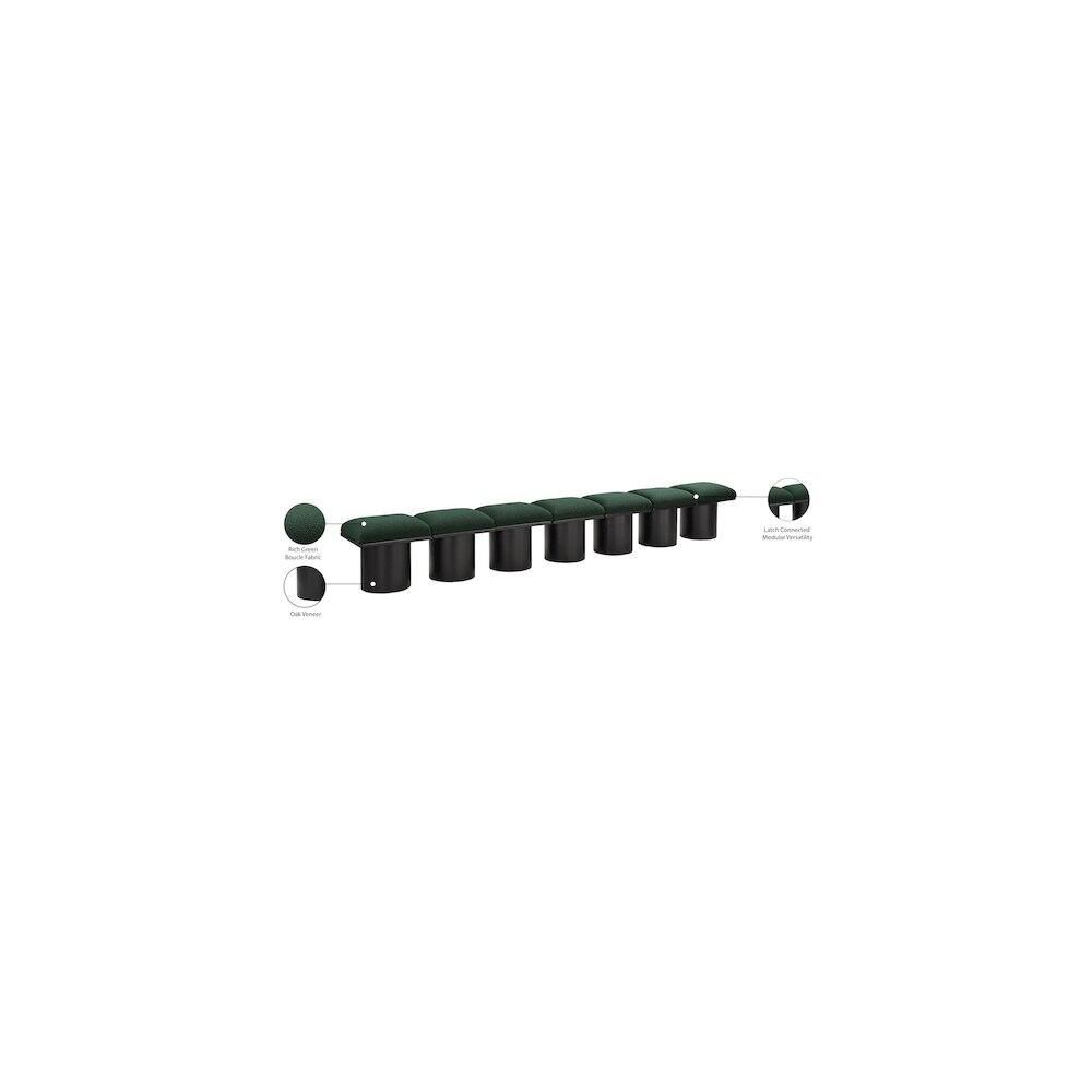 Alt View 3. Meridian Furniture - Pavilion Green Boucle Fabric Bench - Green Boucle Fabric.