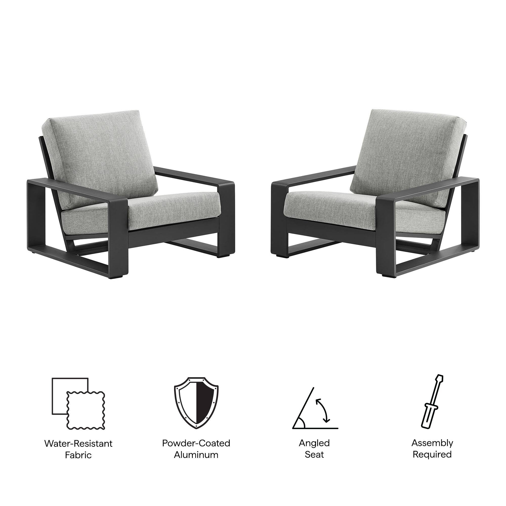 - Water-Resistant Fabric
- Powder-Coated Aluminum
- Angled Seat
- Assembly Required