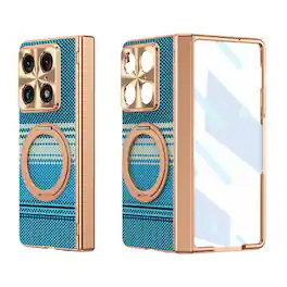 Dteck - for Motorola Razr Fold Case with Screen Protector, Hinge Protection Shockproof Rugged Cover with Rotatable Ring Stand - Blue
