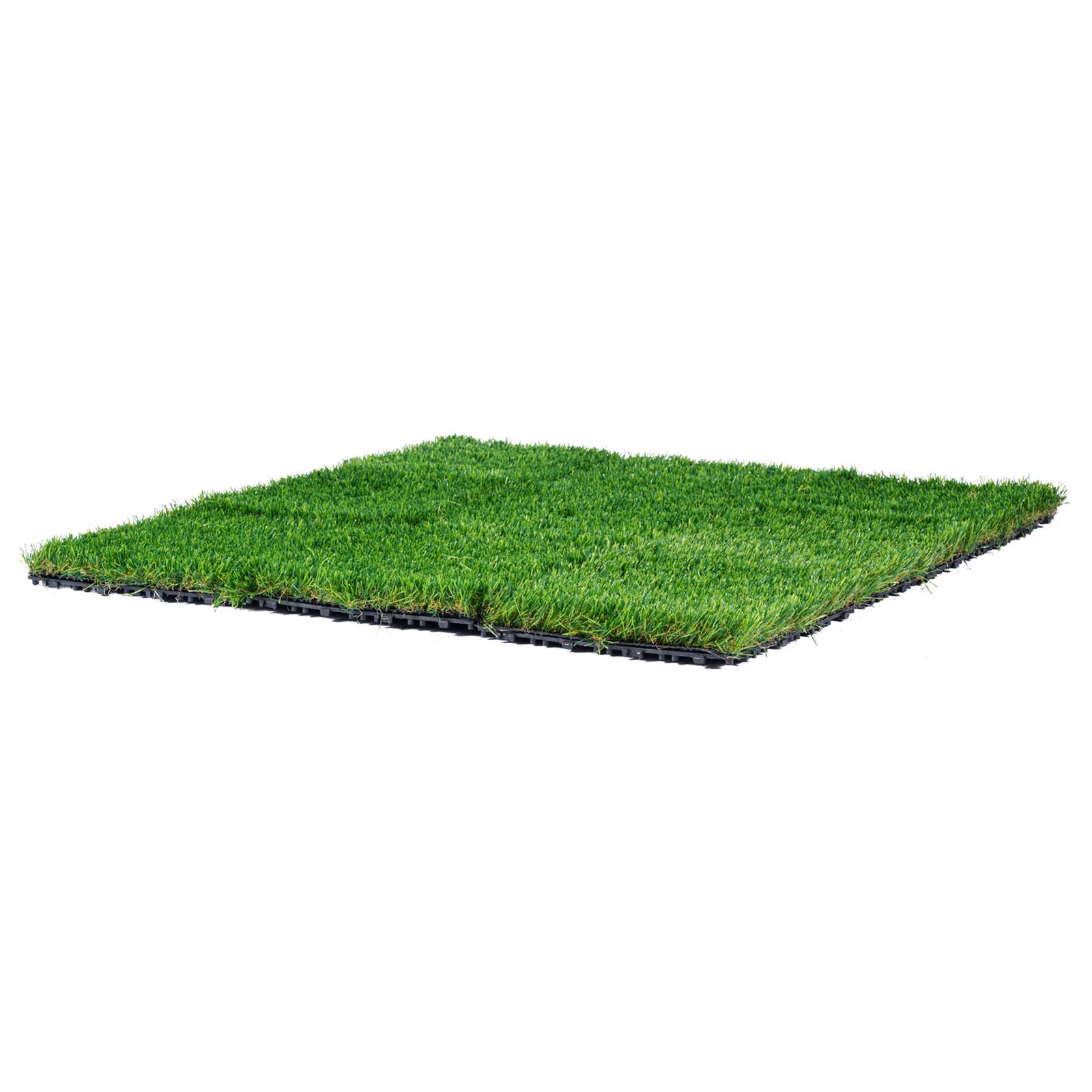 Alt View 5. VEVOR - Artifical Grass Tiles Interlocking Turf Deck Set, 18 Pack - 12"x12", Synthetic Fake Grass Self-draining Mat Flooring - Grass green and brown; black base.