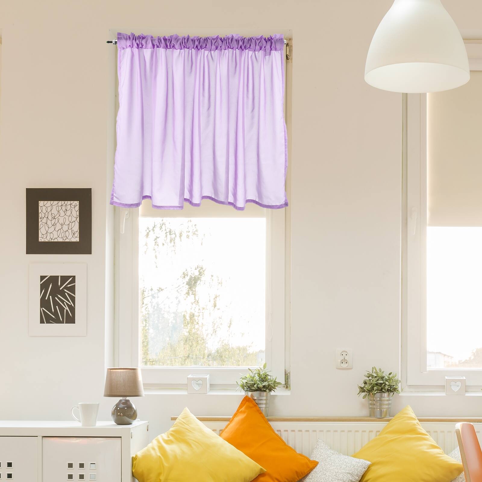 Unique Bargains - Curtain Valance, 27.5x51 in, Half Sheer Rod Pocket Valance for Kitchen Cafe Living Room Bedroom Bathroom, 1 Panel - Violet price history on PriceWatchPro