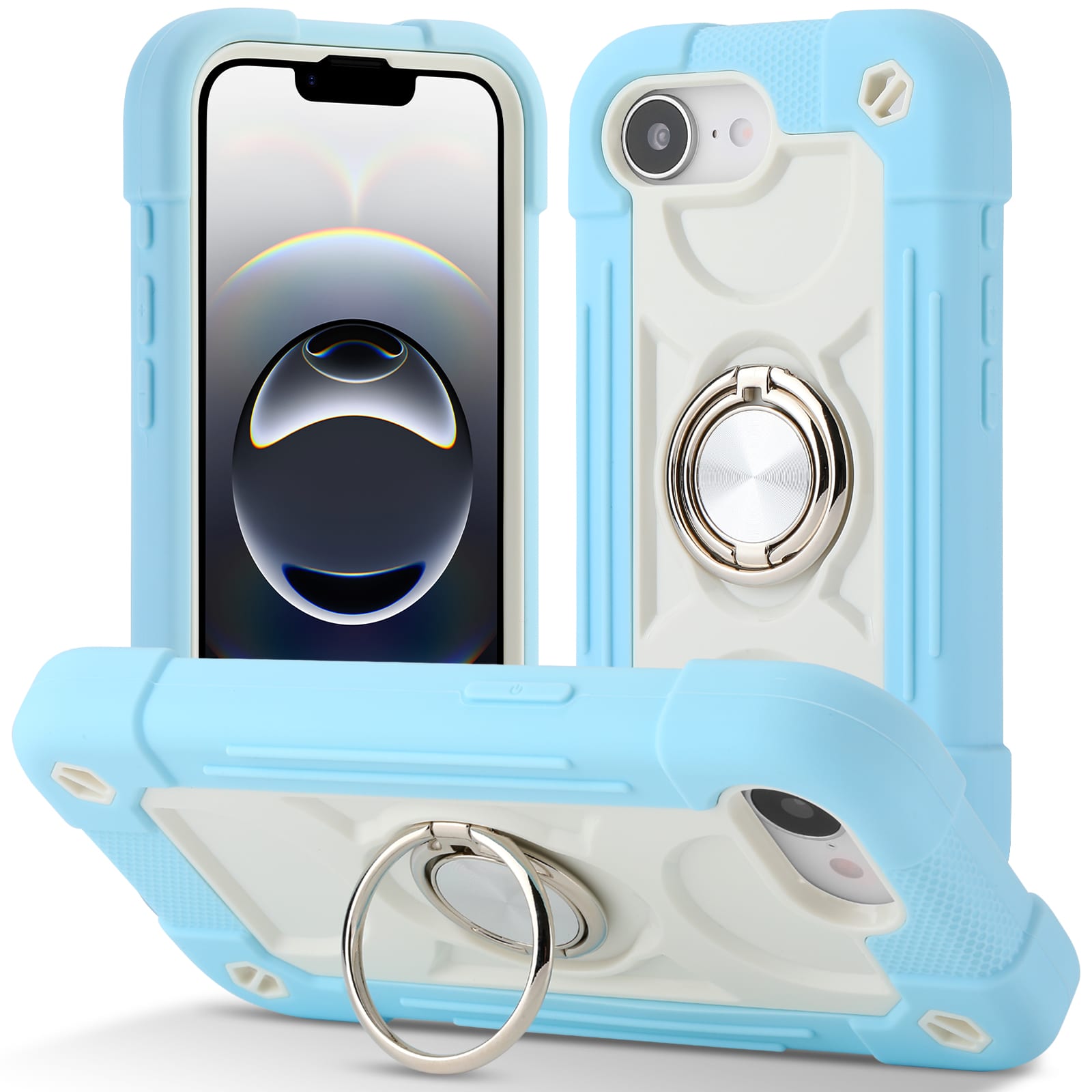UUCOVER - Rugged Protective Case for iPhone 17e / iPhone 16e,Shockproof Double Ring Stand Case Heavy Duty Silicone +PC Back Cover - Lightblue price history on PriceWatchPro