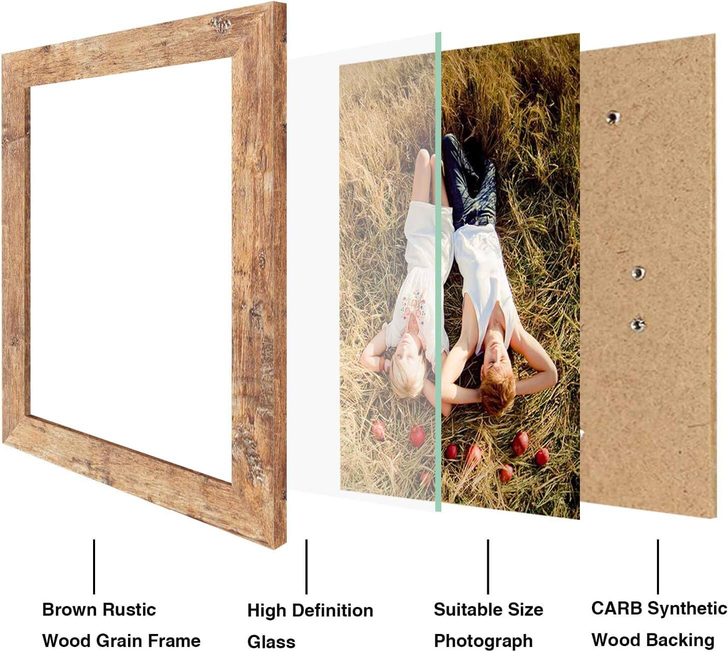 Brown Rustic Wood Grain Frame  
High Definition Glass  
Suitable Size Photograph  
CARB Synthetic Wood Backing