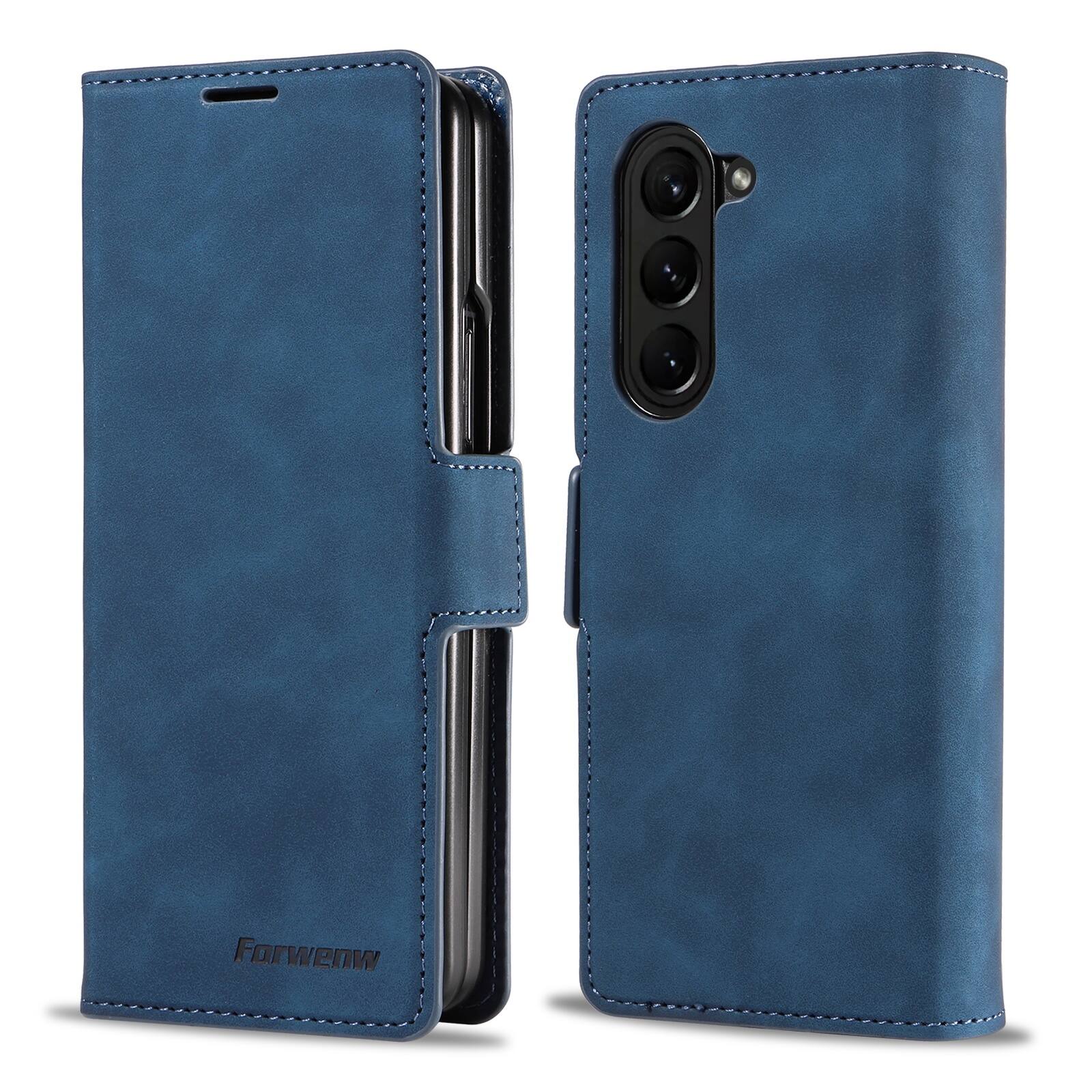 Alt View 2. Dteck - Shockproof PU Leather Case for Samsung Galaxy Z Fold 8 Ultra, Wallet RFID Blocking with Card Slots Flip Stand Cover - Blue.