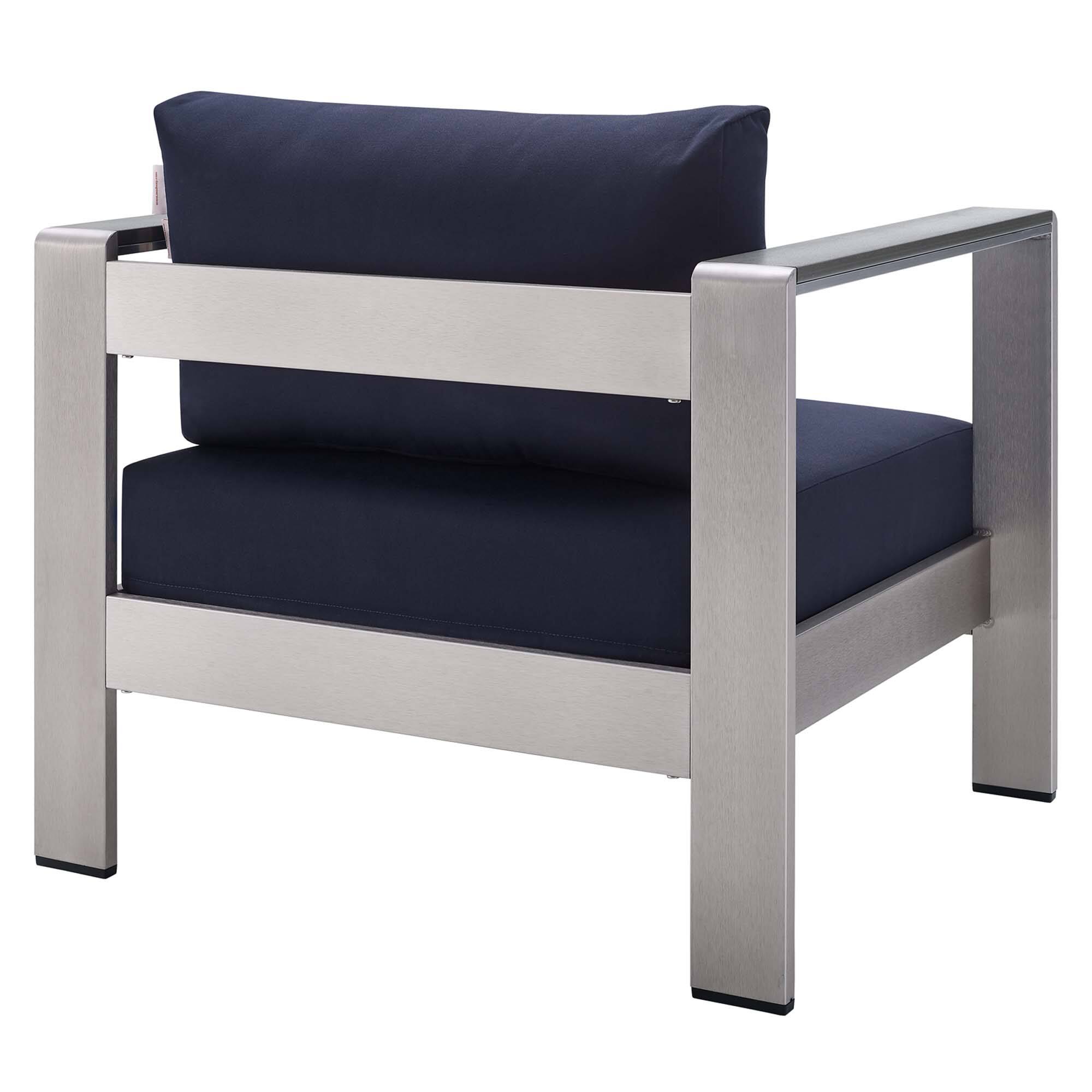 Alt View 2. Modway - Shore Sunbrella® Fabric Aluminum Outdoor Patio Armchair by Modway - Silver Navy.