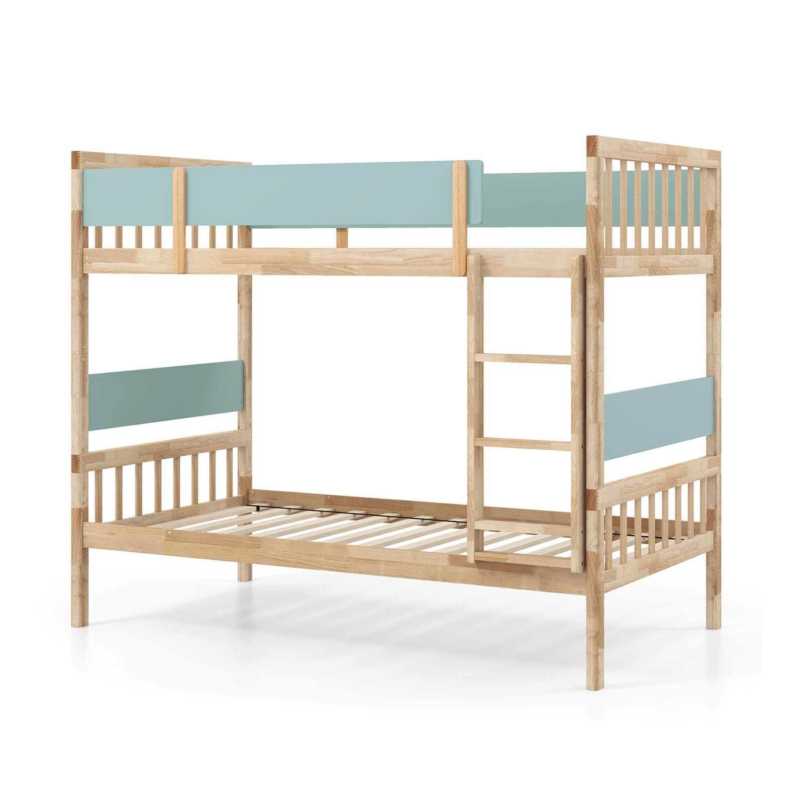 Alt View 7. Costway - Twin Over Twin Bunk Bed Solid Wood Bed Frame with Ladder Full-length Guardrails - Natural.