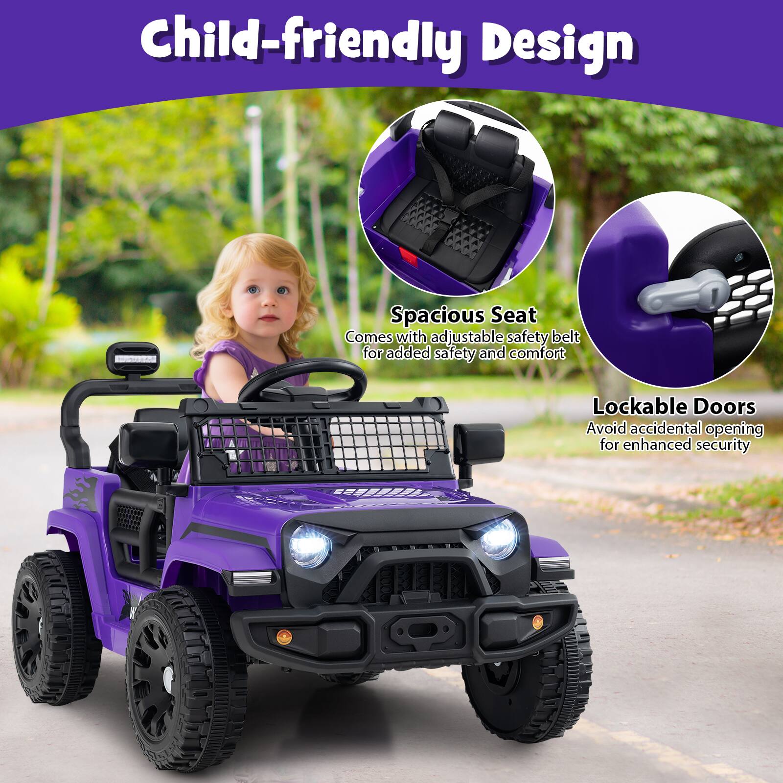 Child-friendly Design

- Spacious Seat
  - Comes with adjustable safety belt for added safety and comfort

- Lockable Doors
  - Avoid accidental opening for enhanced security