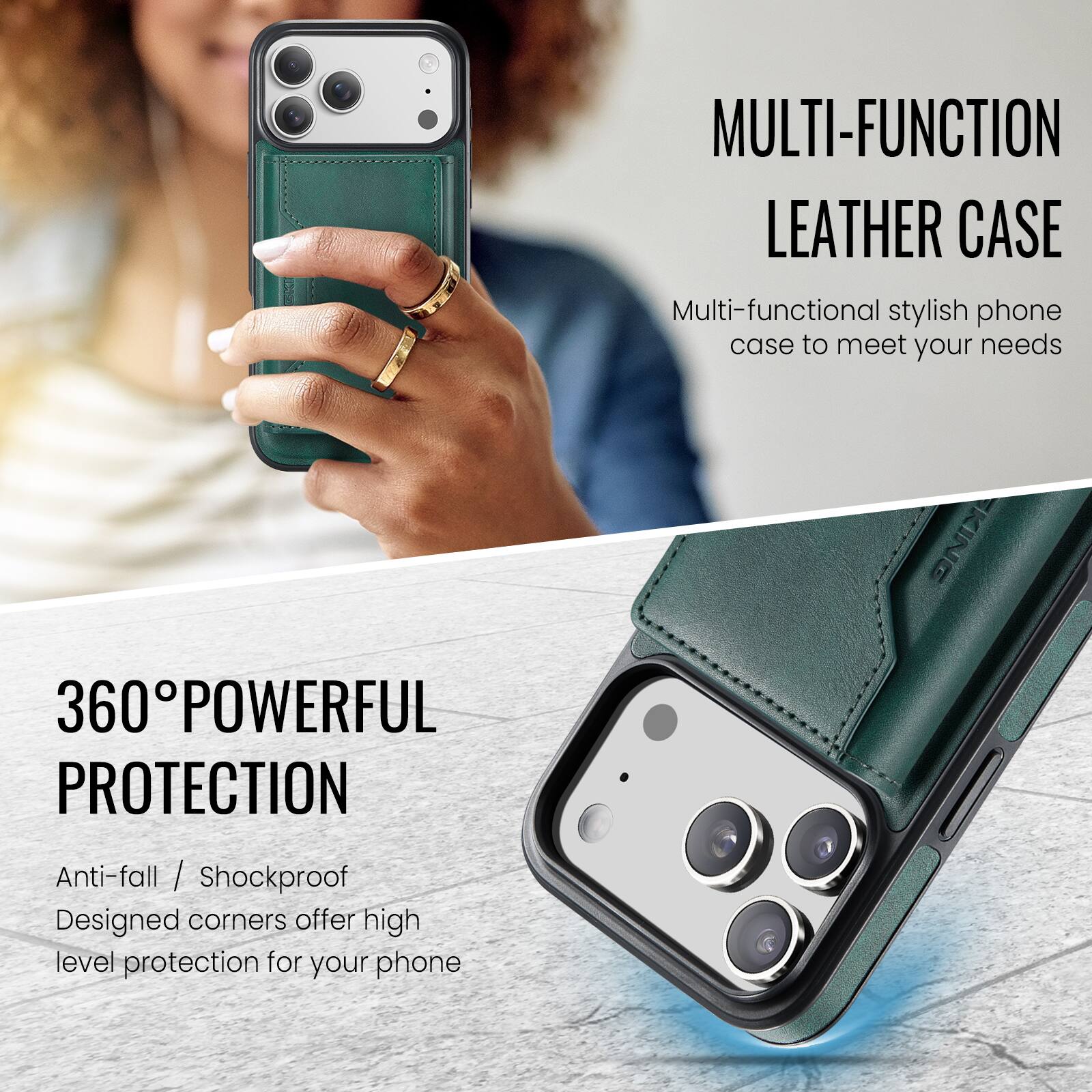 MULTI-FUNCTION LEATHER CASE

Multi-functional stylish phone case to meet your needs

360° POWERFUL PROTECTION

Anti-fall / Shockproof
Designed corners offer high level protection for your phone