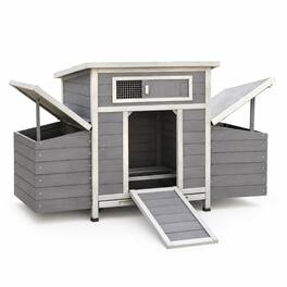 RYHNUYNE - Gray Wooden Chicken Coop, Large Outdoor Hen House, Nesting Box, Run, Waterproof Panels
