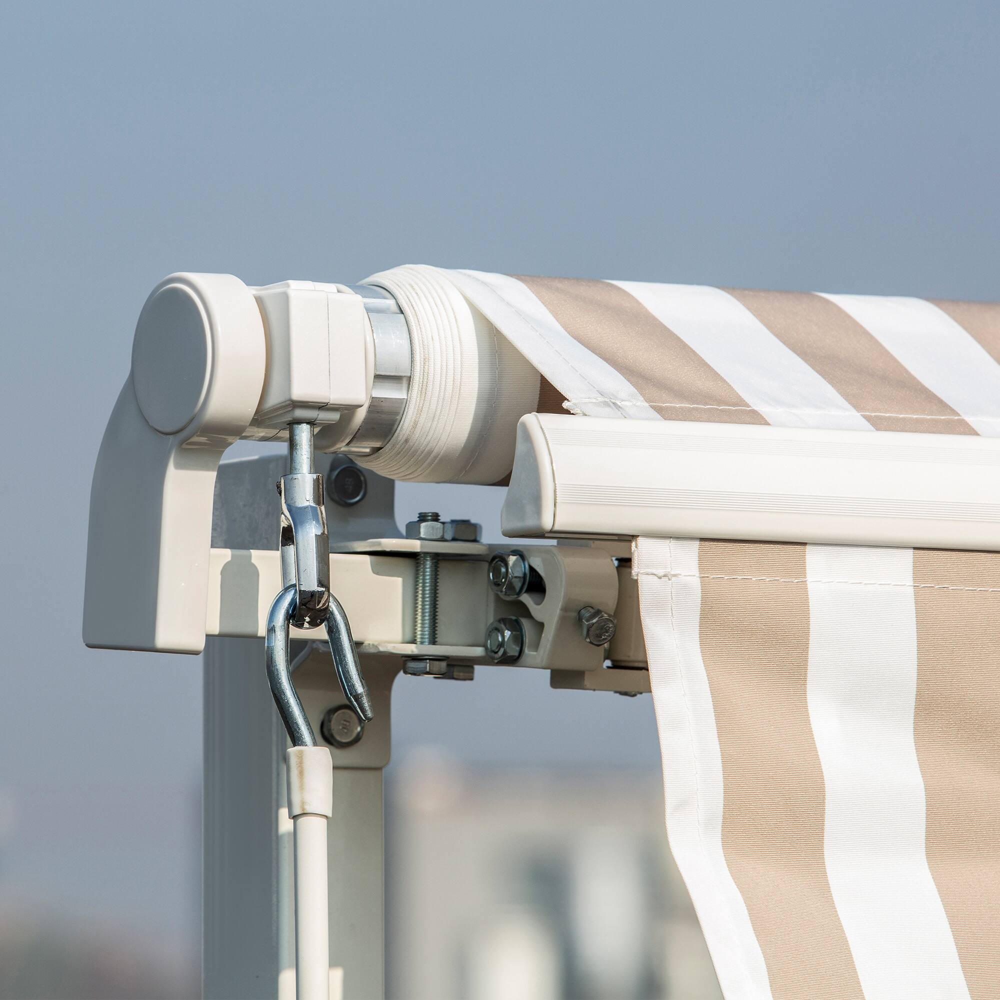 Alt View 7. Outsunny - 12' x 10' Retractable Awning Patio Awnings Sun Shade Shelter with Manual Crank Handle, 280g/m² UV - Beige and White.