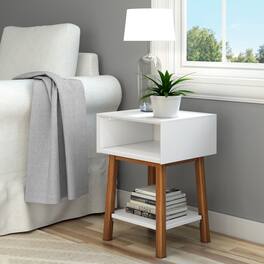 Plank+Beam - Mid-Century Modern Cubby Nightstand - White/Pecan