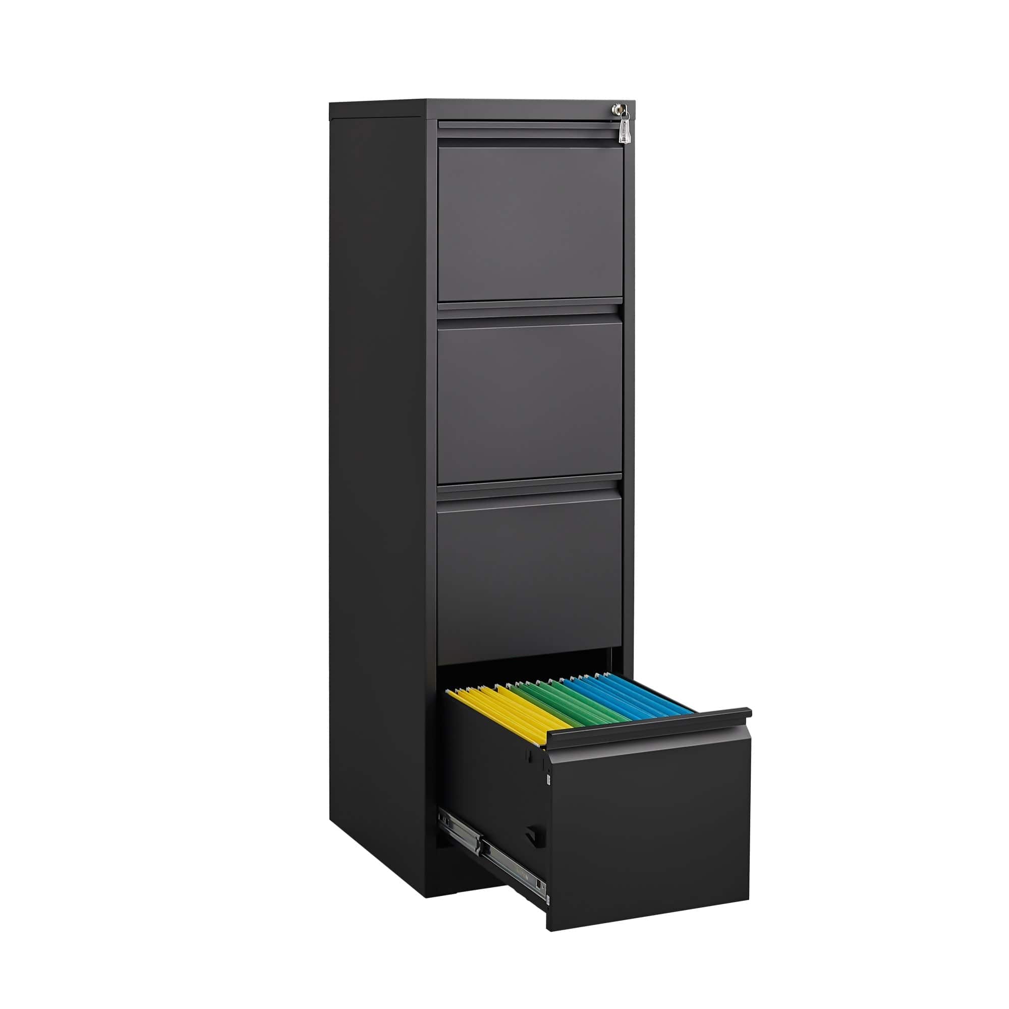 Boyel Living - 4 Drawer Vertical File Cabinet with Lock,Filing Cabinet, Metal Filing Cabinet - Black