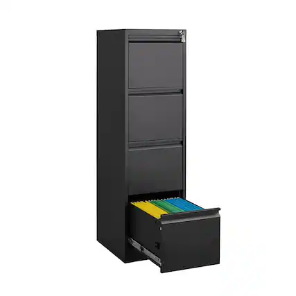 Front. Boyel Living - 4 Drawer Vertical File Cabinet with Lock,Filing Cabinet, Metal Filing Cabinet - Black.