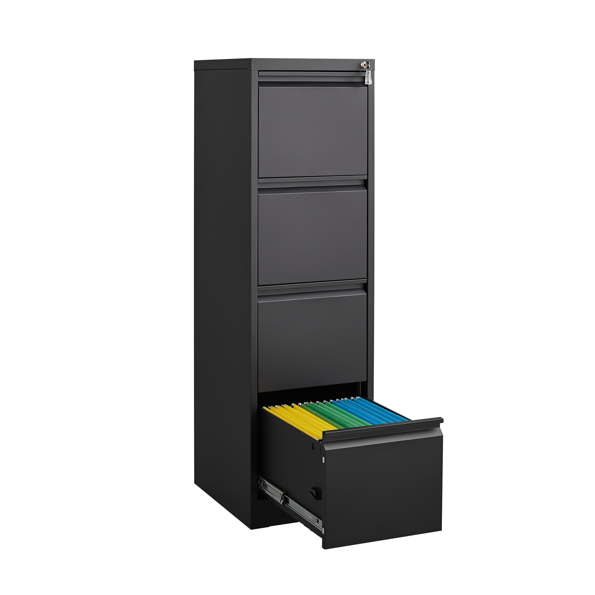 Front. Boyel Living - 4 Drawer Vertical File Cabinet with Lock,Filing Cabinet, Metal Filing Cabinet - Black.