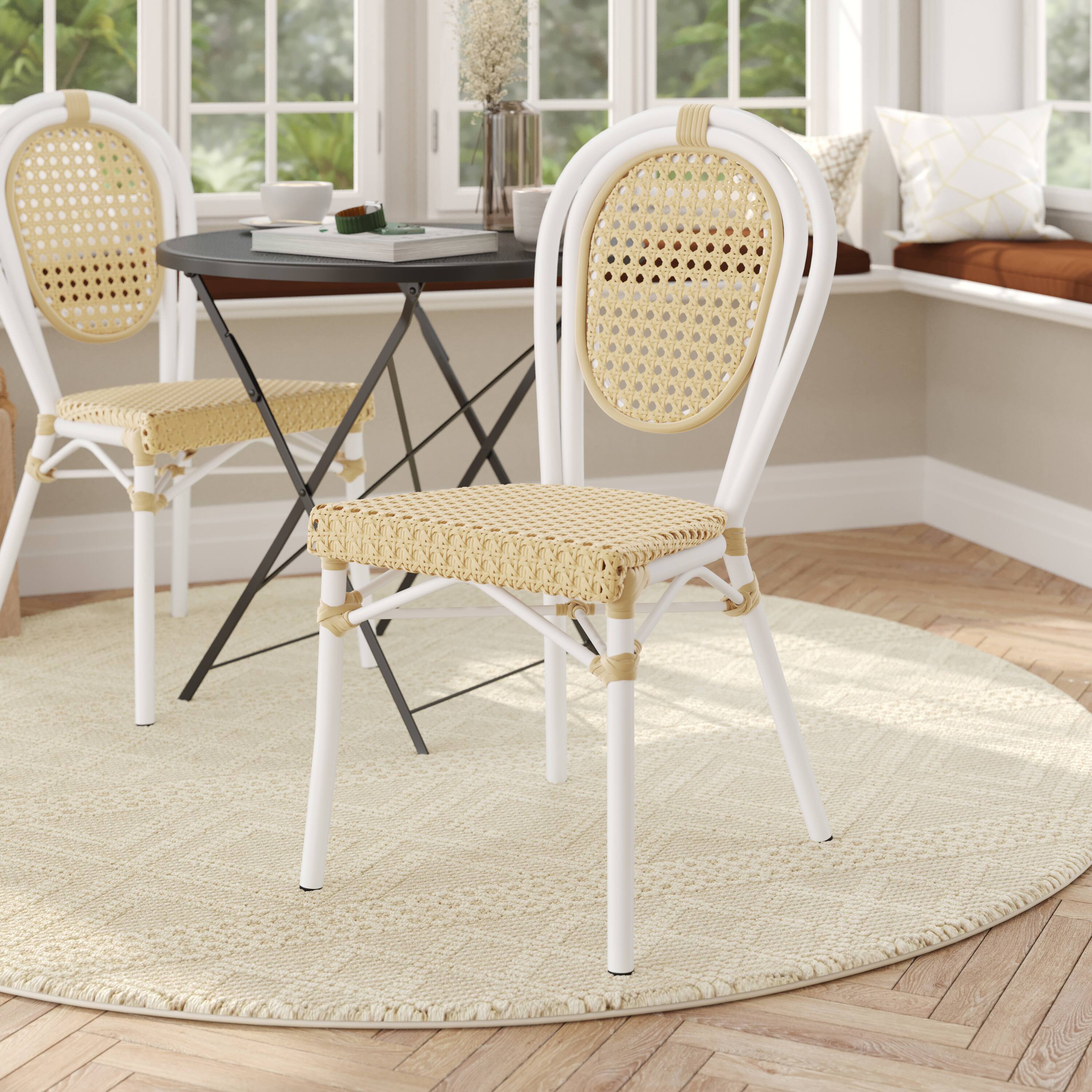 Alt View 1. Flash Furniture - Cannes Indoor/Outdoor Commercial Thonet Bistro Stacking Chair, Natural PE Cane Rattan and White Aluminum Frame - White.