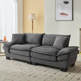 GOODSILO - Plush Corduroy Convertible Sofa Bed | Deep-Seating Sleeper with Accent Pillows for Home & Office - Gray