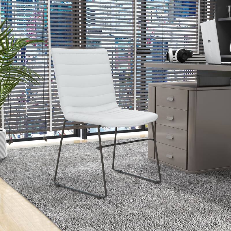Left. LeisureMod - Zylar Office Guest Chair with PU Leather, Foam Cushion & Stainless Steel Base - White.