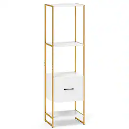 Kadyn - Bookshelf, Storage Shelf, Bookcase,5-Tier Narrow Bookcase with 4 Open Shelves and Storage Drawer - White