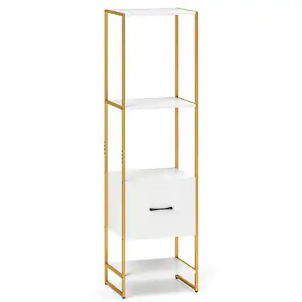 Front. Kadyn - Bookshelf, Storage Shelf, Bookcase,5-Tier Narrow Bookcase with 4 Open Shelves and Storage Drawer-White - White.