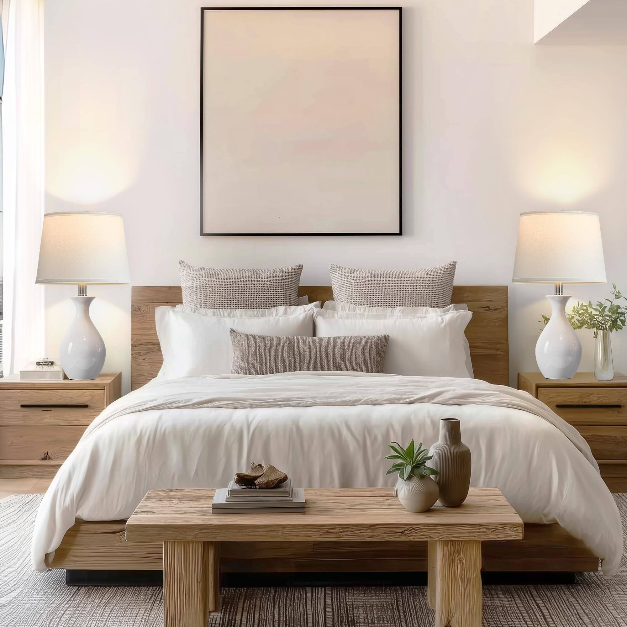 Alt View 2. HM 1810 - PARTPHONER Table Lamp Set Modern Ceramic Bedside Lamps Night Stands Classic Lamp Nightstand Lamp Bedroom - Sky Blue.