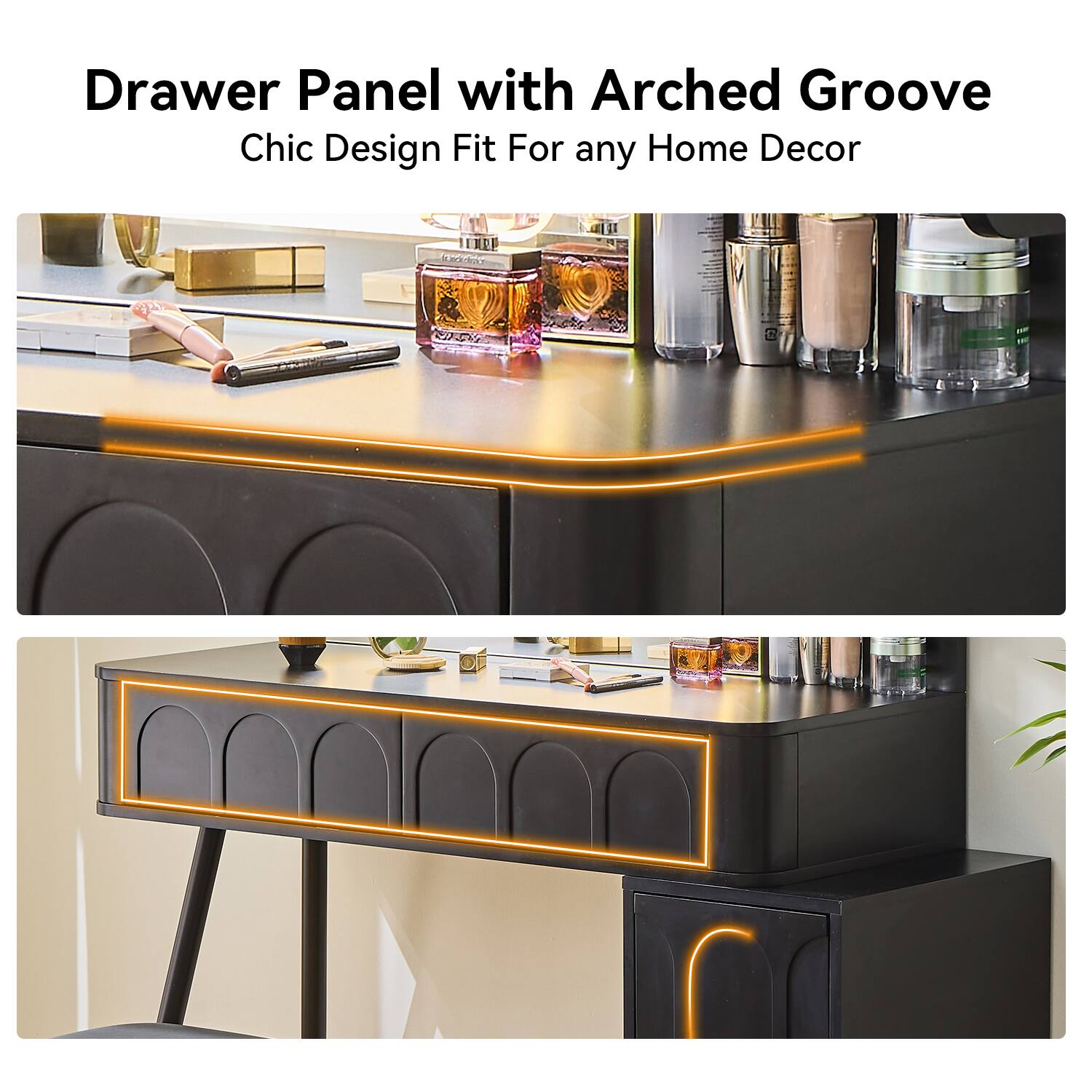 Drawer Panel with Arched Groove  
Chic Design Fit For any Home Decor