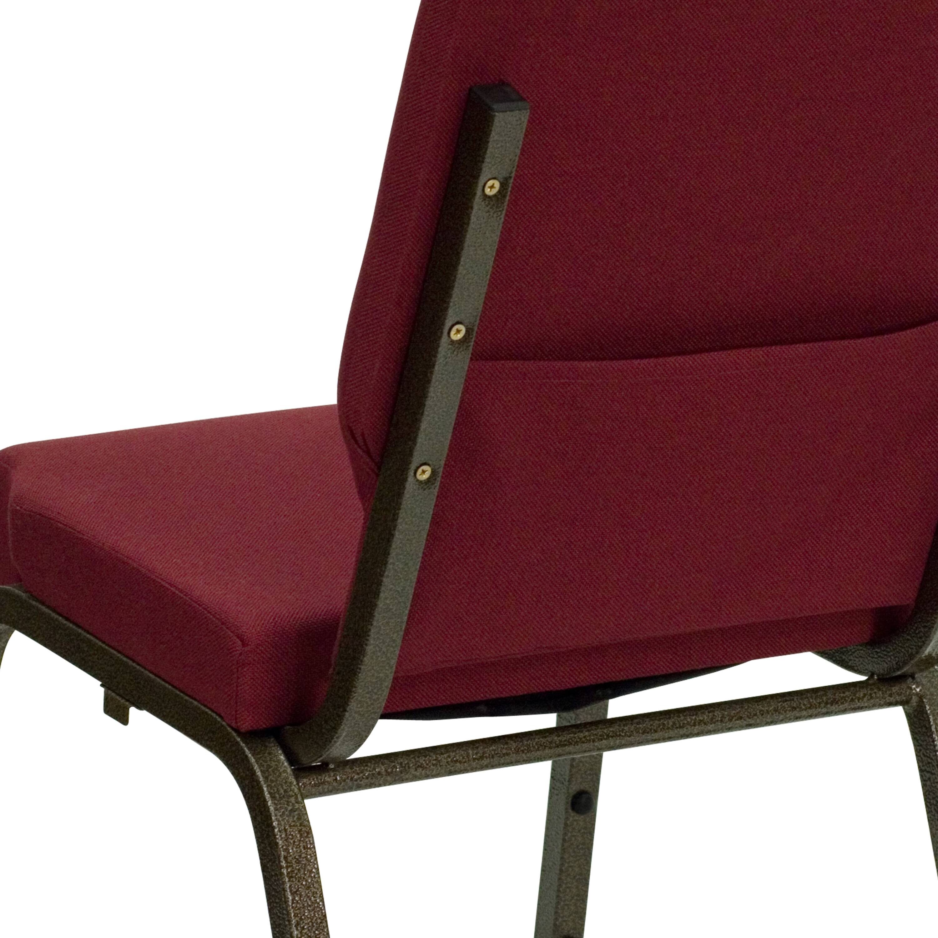 Alt View 10. Emma + Oliver - 4 Pack 18.5''W Stacking Church Chair - Burgundy Fabric/Gold Vein Frame.