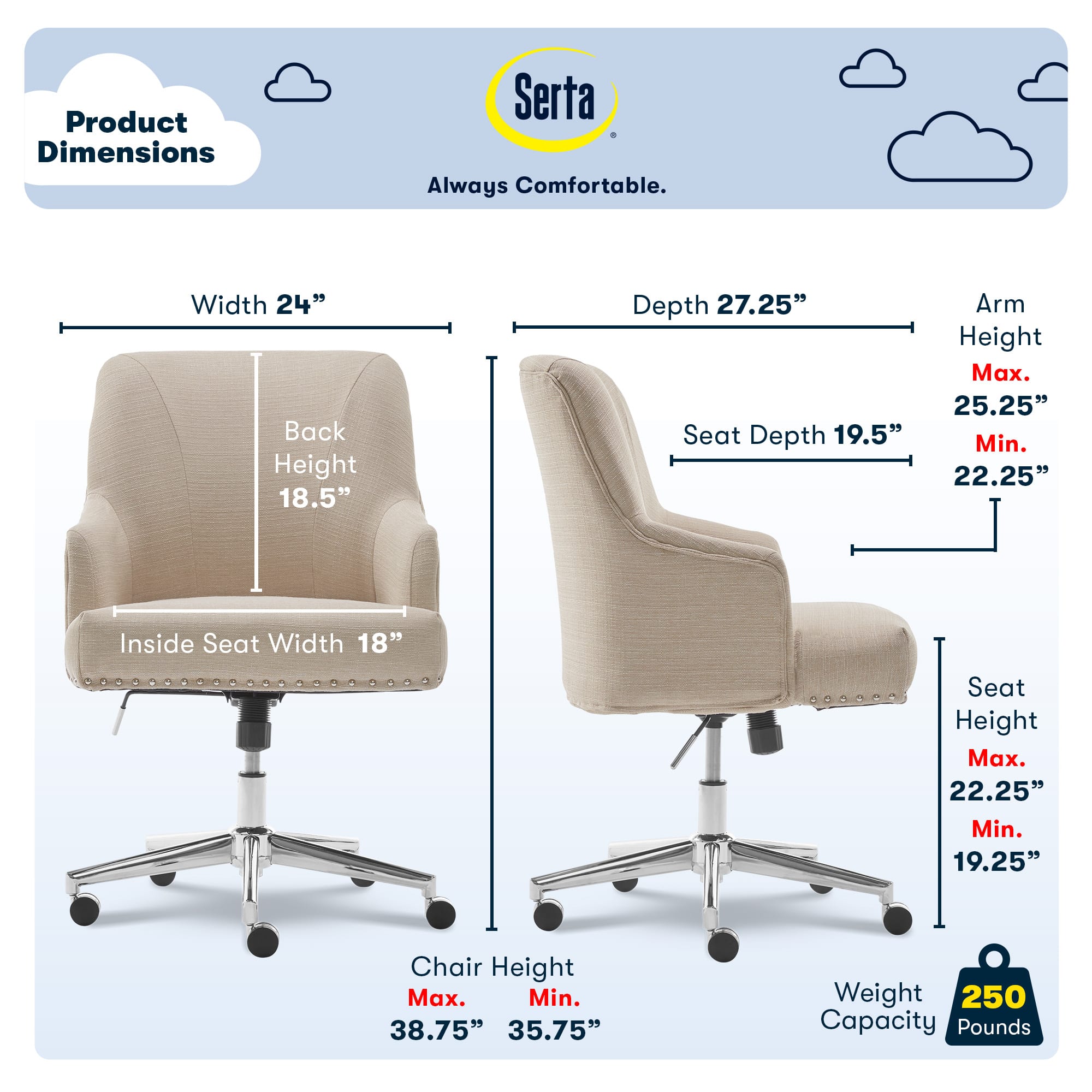 Serta – Leighton Fabric Home Office Chair – Chrome/Light Beige Sansujyuku sansujyuku.com